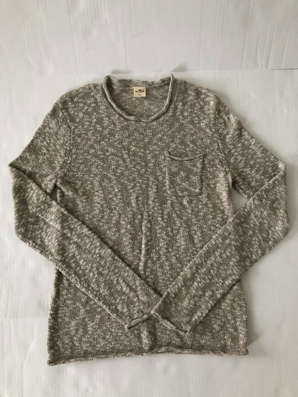 Hollister VINTAGE Womens Knit Sweater Tan Long Sleeve Pocket Y2K Size XS